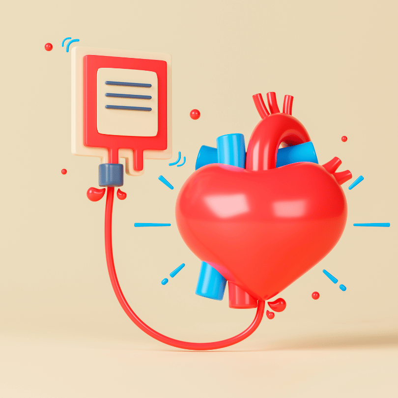 3D illustration of a heart connected to a medical IV, symbolizing Ashwagandha’s role in supporting heart health, by Zaira Natural.