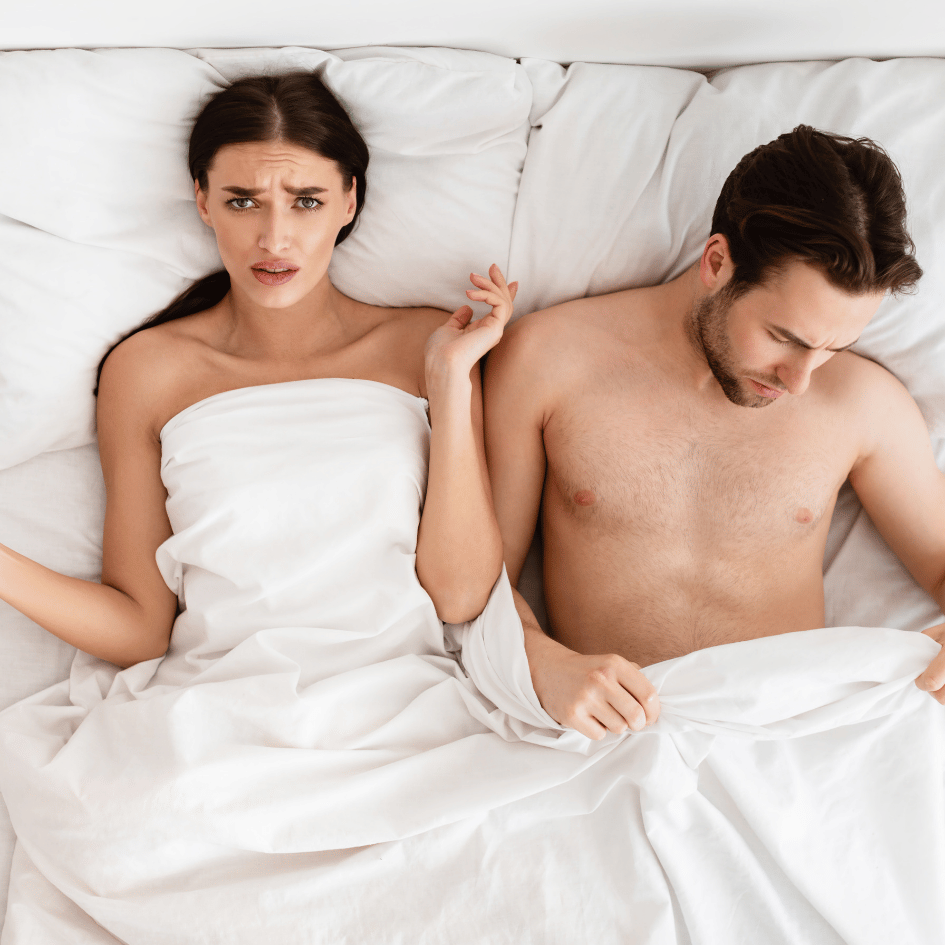 Couple experiencing low libido, highlighting the natural benefits of Muira Puama (Ptychopetalum olacoides) for enhancing sexual health, featured on Zaira Natural.