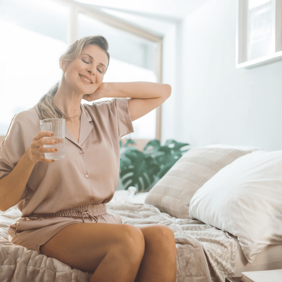 Woman enjoying morning relaxation, symbolizing Peony (Paeonia lactiflora) benefits for women's health and hormonal balance
