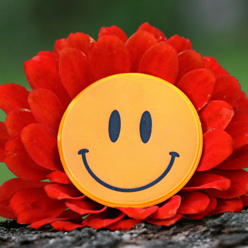 Smiley face with red petals, symbolizing mood enhancement and stress reduction benefits of Tribulus fruit on Zaira Natural.